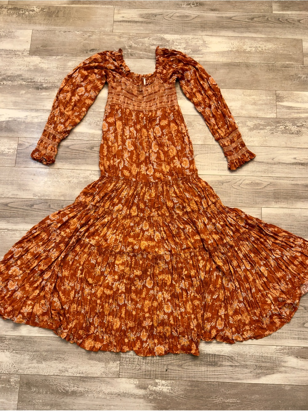 Free People Rust Orange Floral Tiered Maxi Dress